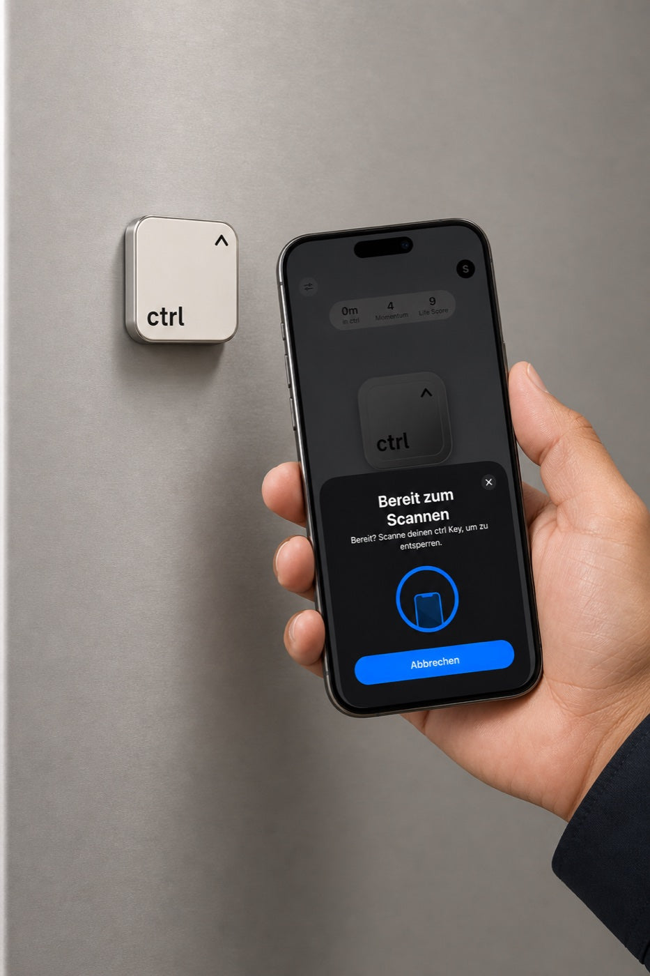 iPhone scannt den ctrl key am Kühlschrank in der Küche