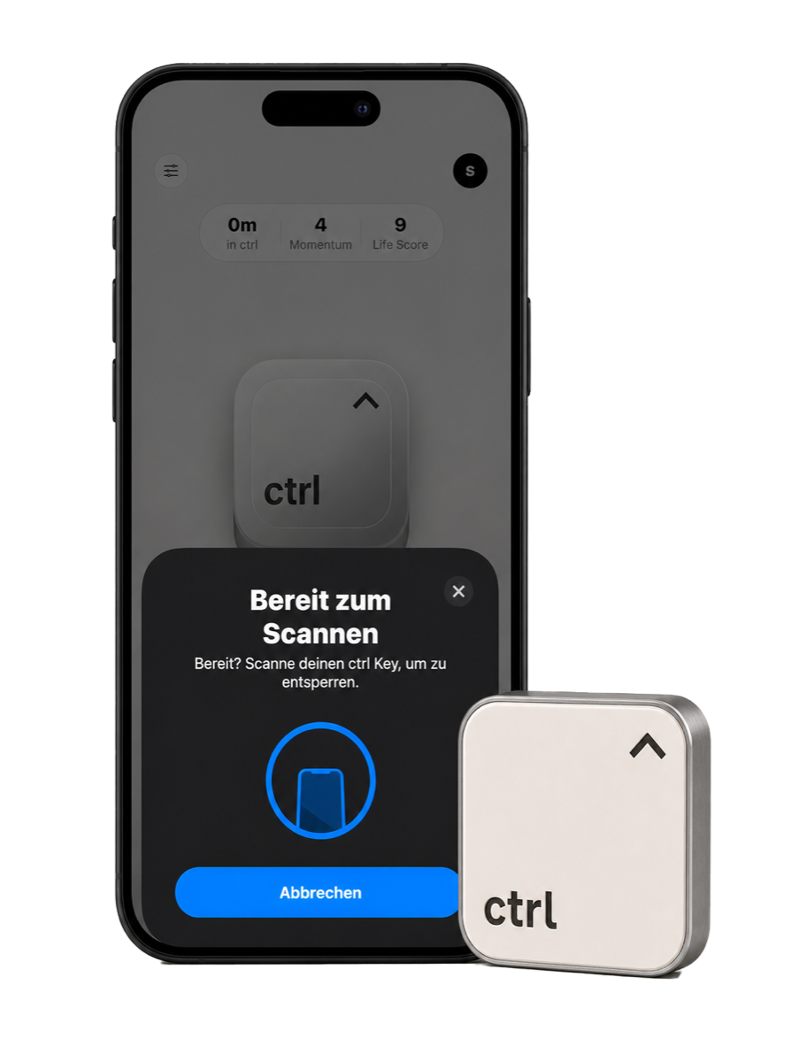 Der ctrl key neben dem iPhone mit der ctrl App: Bereit zum Scannen